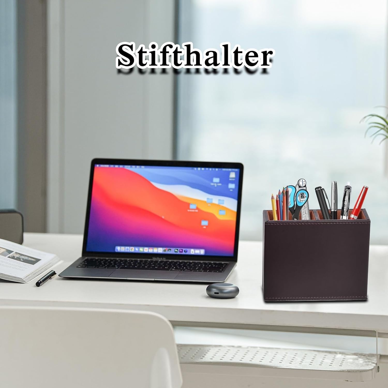 4-Piece PU Leather Desk Organiser Set, Pen Holder, Letter Tray, Note Box
