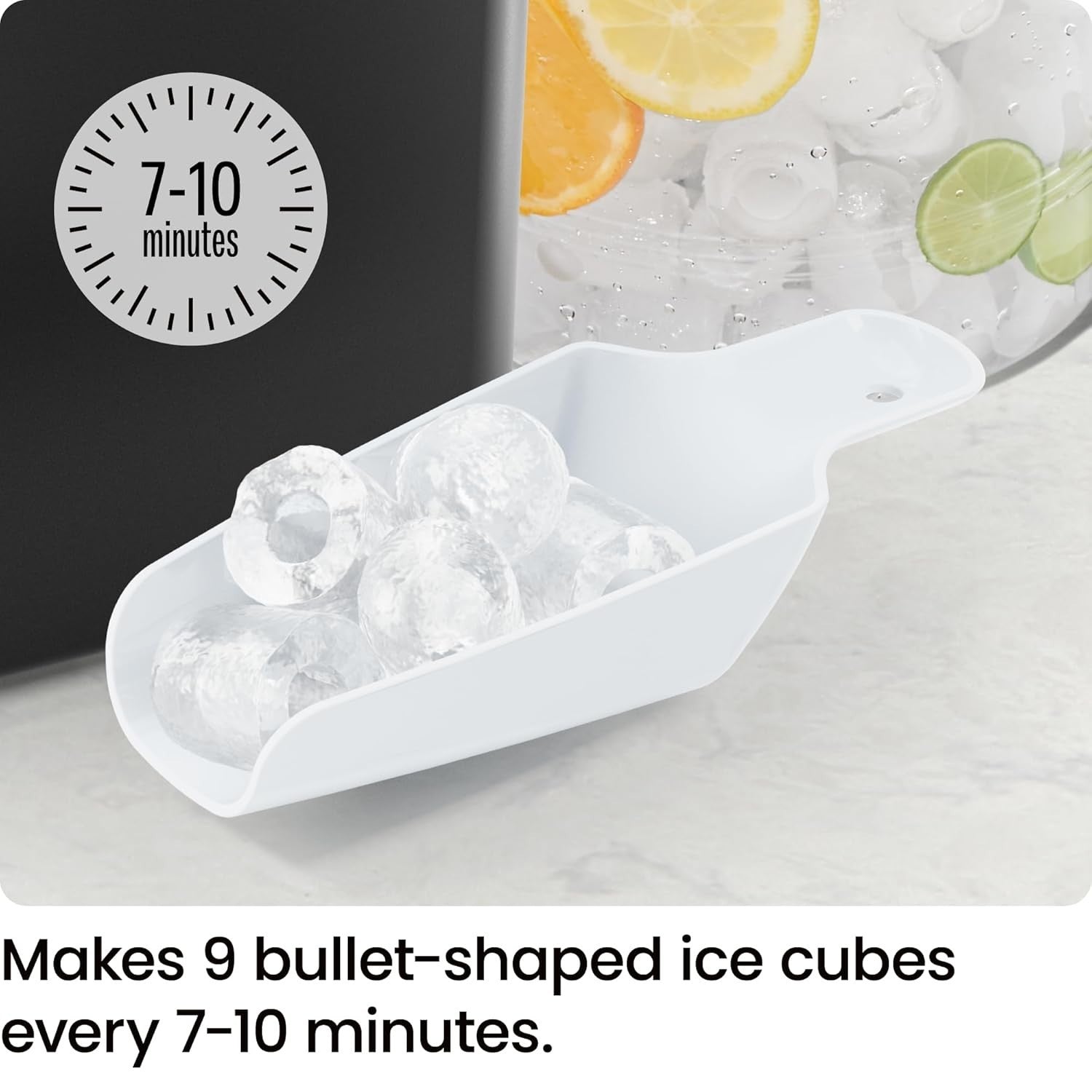 Fast Portable Ice Maker Machine - Dual Size Ice Cubes, Self-Clean, 9 Cubes/7min