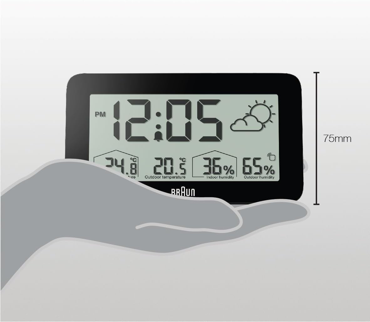 Black Digital Weather Station Clock Indoor Outdoor Temp Humidity Forecast
