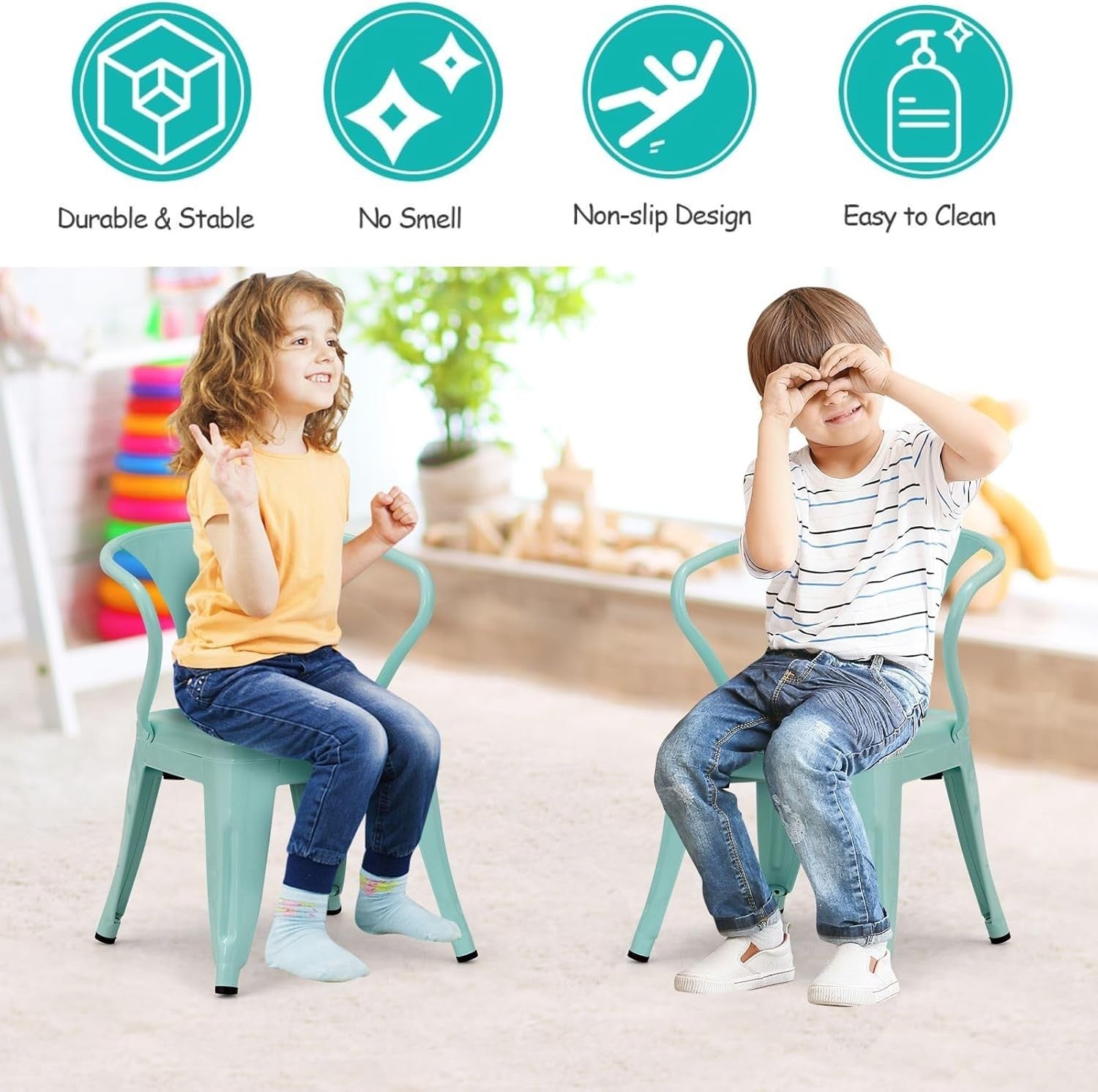 Kids Table and 2 Chairs Set Metal Study Activity Desk for Drawing Play