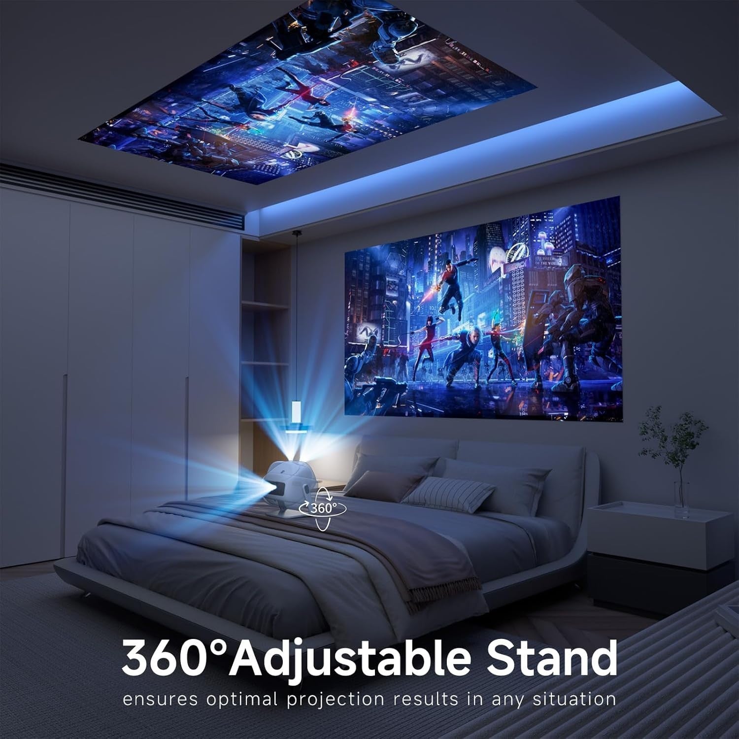 1080P Mini Projector WiFi 6 Bluetooth 360° Stand Auto Keystone 4K Support