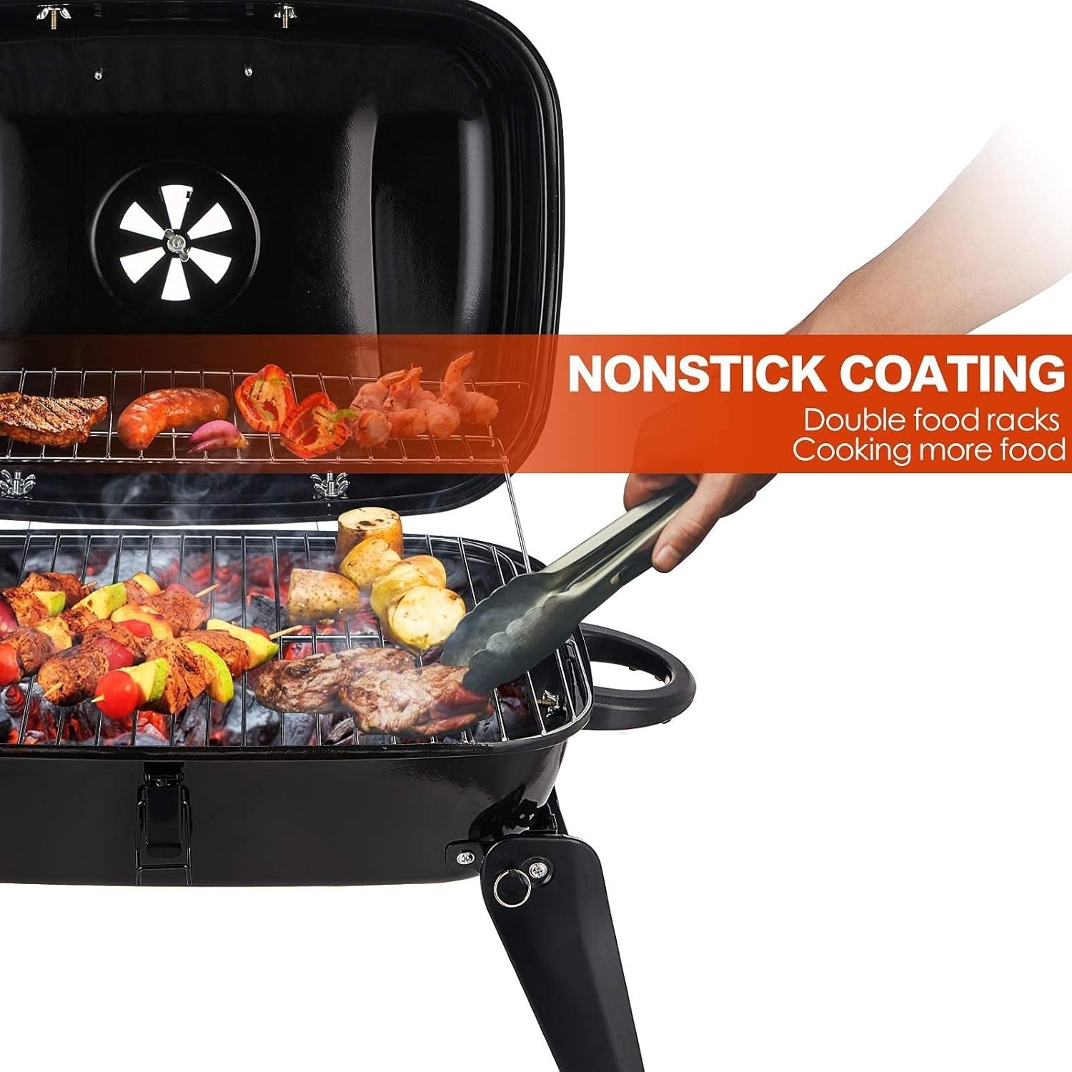 Portable Charcoal BBQ Grill with Lid & Folding Legs | Tabletop Outdoor Smoker