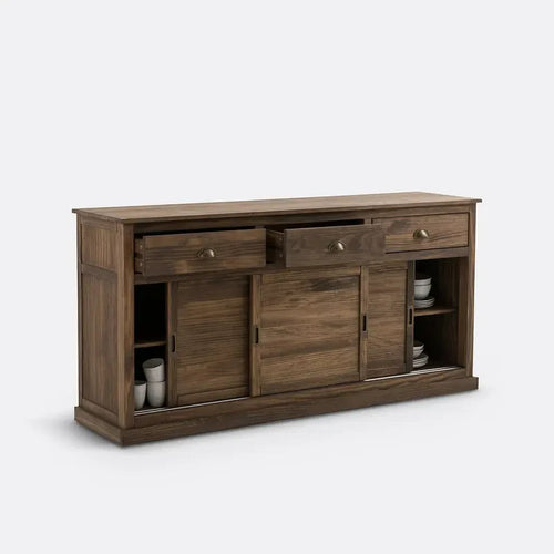 Solid Pine Triple Sideboard Unit with Drawers & Sliding Doors 172cm