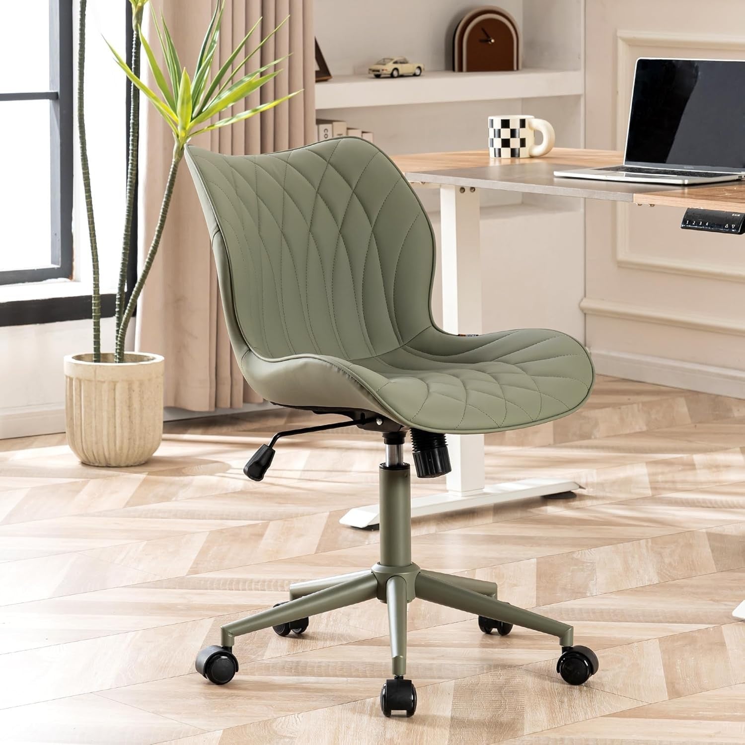 Ergonomic Swivel Desk Chair Armless Adjustable Height Home Office Faux Leather