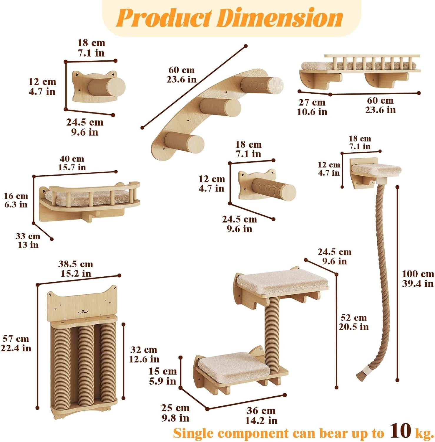 Cat Wall Climbing Set Solid Wood Shelves Scratching Posts Platforms Bed
