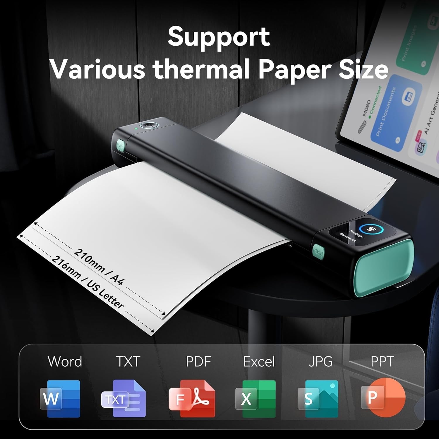 Portable Bluetooth Thermal Printer Touchscreen US Letter A4