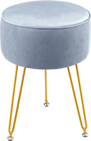 Blue Round Velvet Dressing Table Stool – Padded Vanity Seat with Golden Legs
