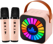 Pink Kids Karaoke Machine with 2 Wireless Mics LED Bluetooth