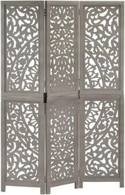 3 Panel Grey Carved Wooden Room Divider 120x165cm Folding Privacy Screen