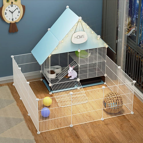2-Story Rabbit Cage Indoor Large Metal Hutch With Trays Secure Pet Enclosure