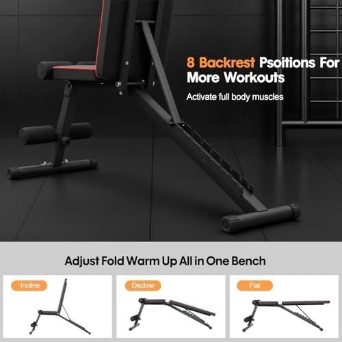 Adjustable Foldable Weight Bench Incline Decline 300kg Home Gym Full Body