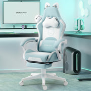 Cute Cat Ear Gaming Chair Massage Lumbar Footrest 290lbs