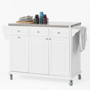 Luxury Kitchen Island Trolley with Stainless Steel Top, Storage & Castors