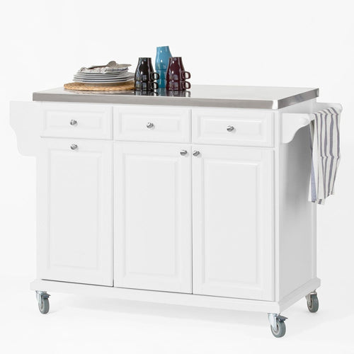 Luxury Kitchen Island Trolley with Stainless Steel Top, Storage & Castors