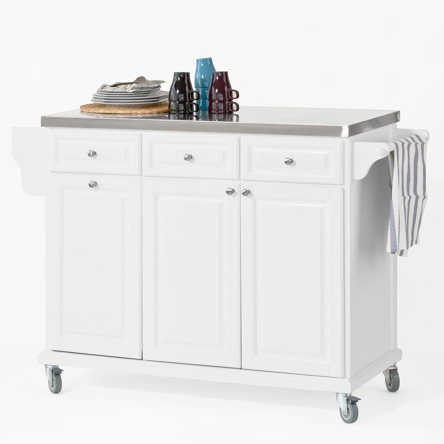 Luxury Kitchen Island Trolley with Stainless Steel Top, Storage & Castors