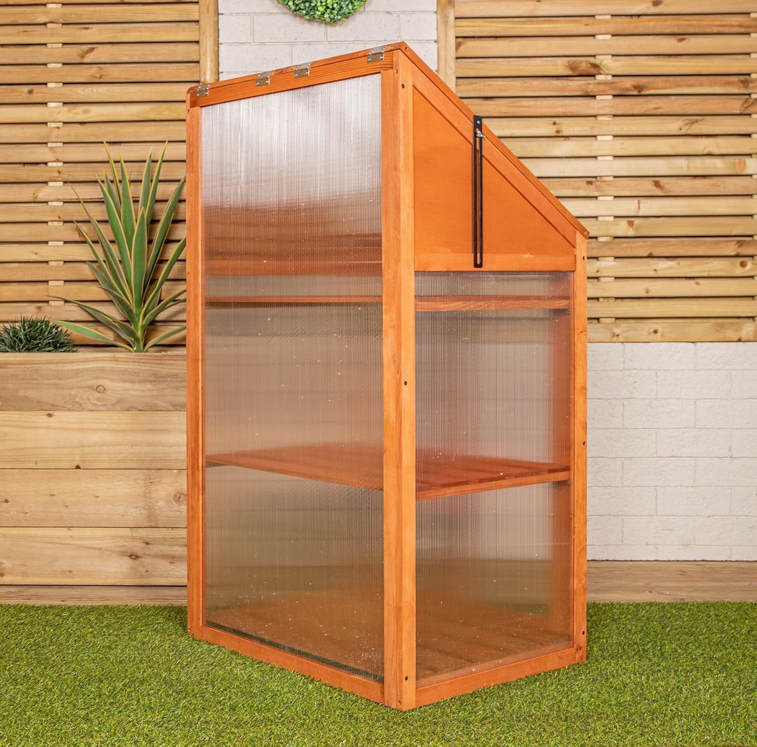 Wooden Mini Greenhouse Cold Frame with Polycarbonate Panels H120xW69xD49cm