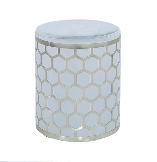 Modern Round Lattice Stool Grey Chrome Hexagon Side Table Seat H46cm