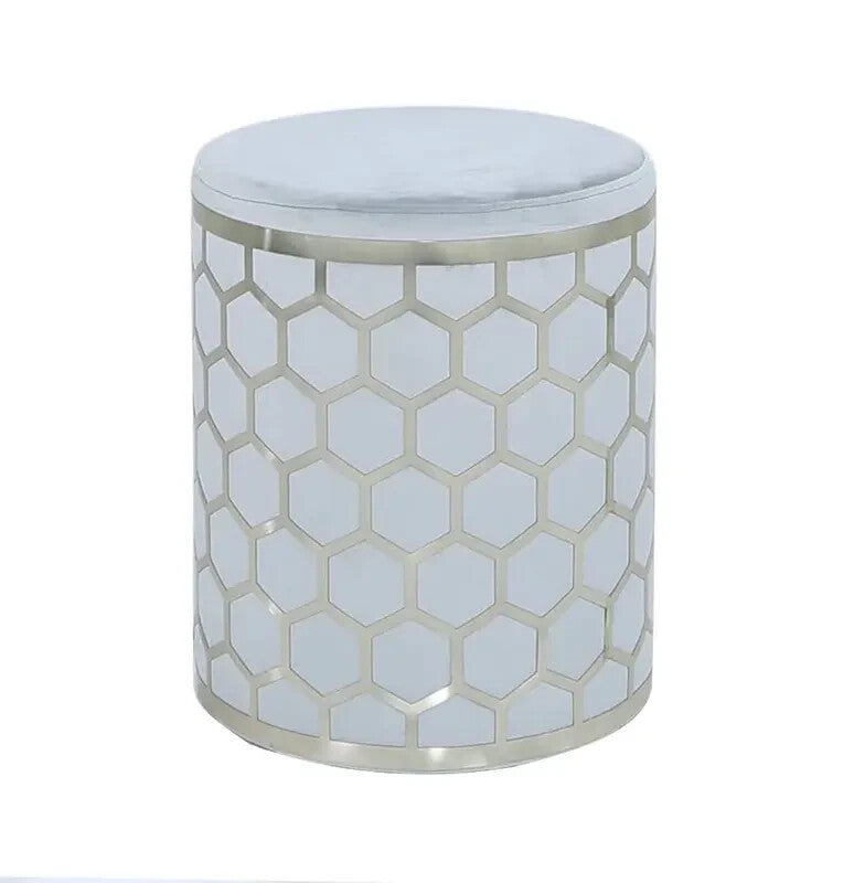 Modern Round Lattice Stool Grey Chrome Hexagon Side Table Seat H46cm