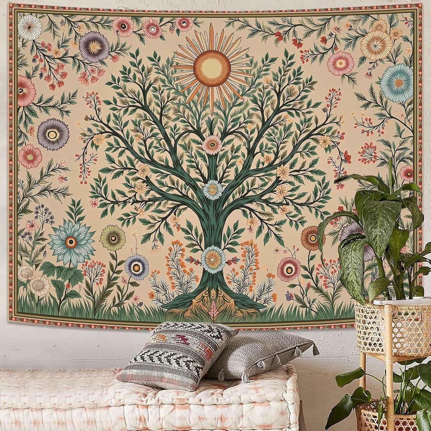 Tree of Life Moon Phase Tapestry Sun Celestial Boho 80x60