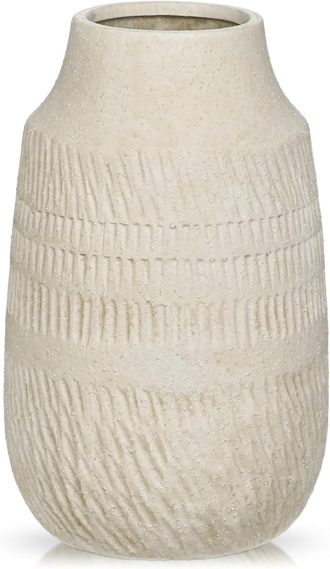 Beige Ceramic Vase 23cm Small Boho Nordic Decor for Dried Flowers Pampas