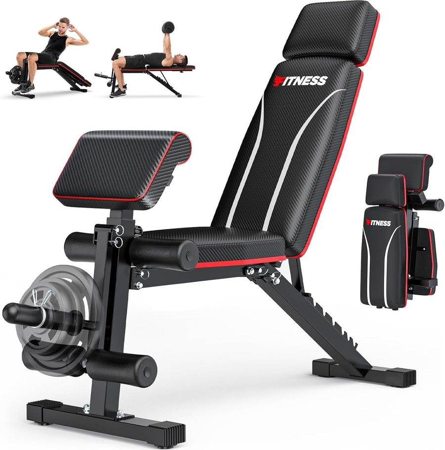 Foldable Adjustable Weight Bench 800lb Capacity Leg Extension Preacher Pad
