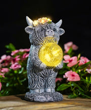 Solar Highland Cow Garden Ornament with LED Ball – Waterproof Outdoor Statue