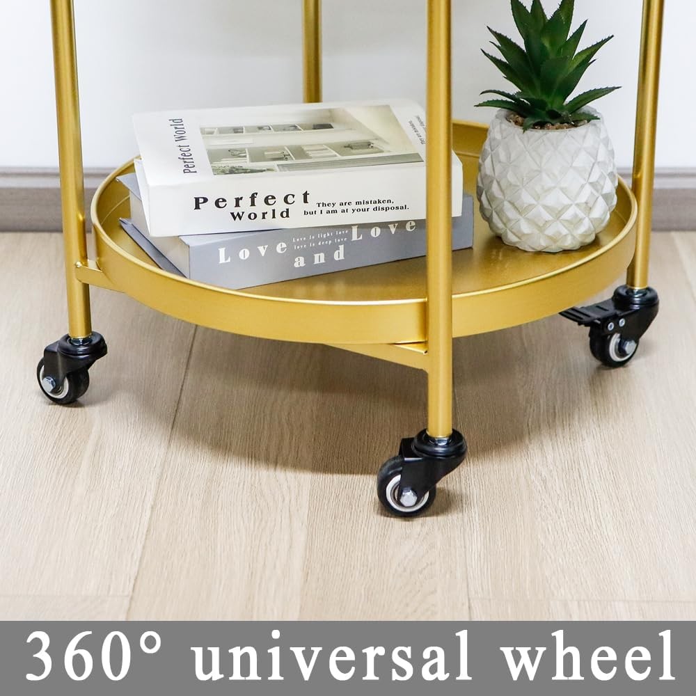 3 Tier Gold Rolling Bar Cart Metal Serving Trolley with Wheels Lockable