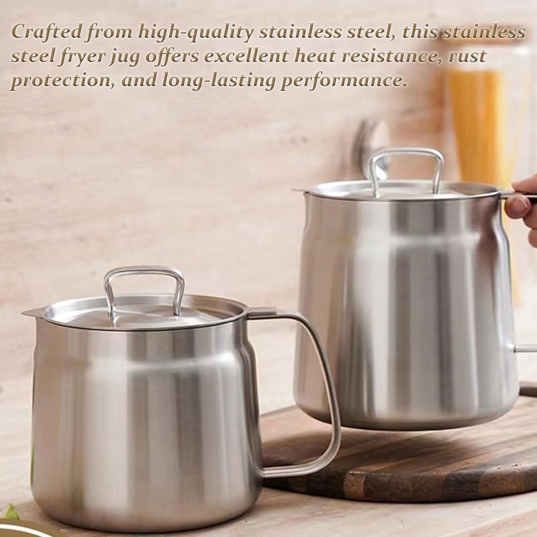 2L Stainless Steel Fryer Pot Oil Strainer Filter Jug Pour Spout