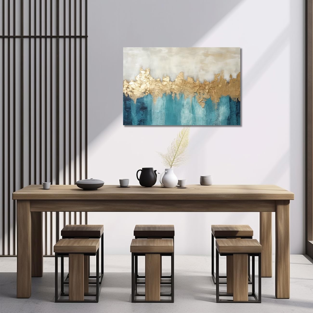 Blue & Gold Abstract Canvas Wall Art 11×14 in Modern Home Decor