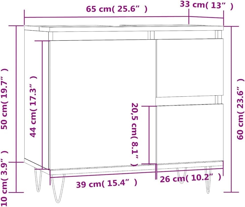 Modern Black Bathroom Vanity Unit 65cm Under Sink Storage Cabinet Cupboard