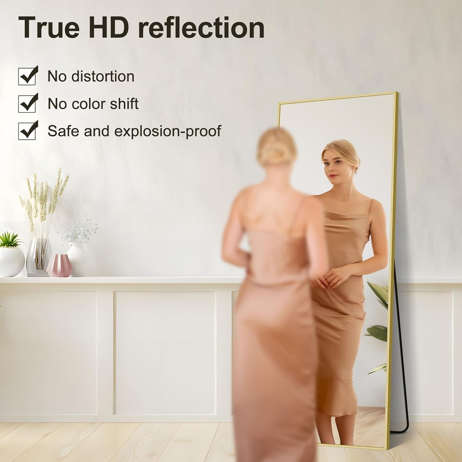 Gold Full Length Mirror 165x60cm Leaning Wall Mount Aluminium Frame