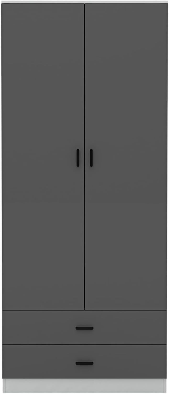 Tall Grey 2 Door Wardrobe with Black Drawers & Rail | Bedroom Storage