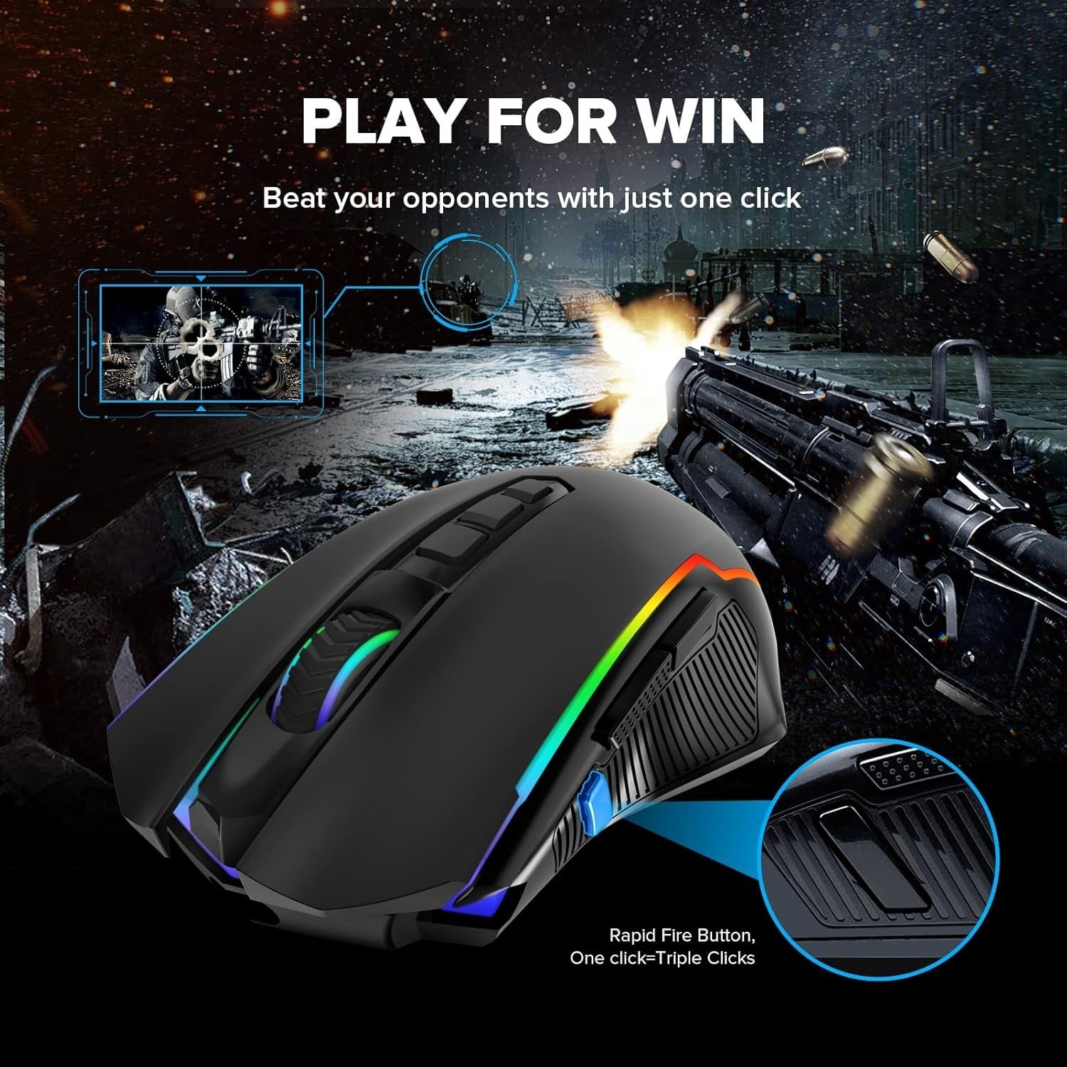 Wireless Gaming Mouse 8000 DPI RGB 9 Button Rechargeable