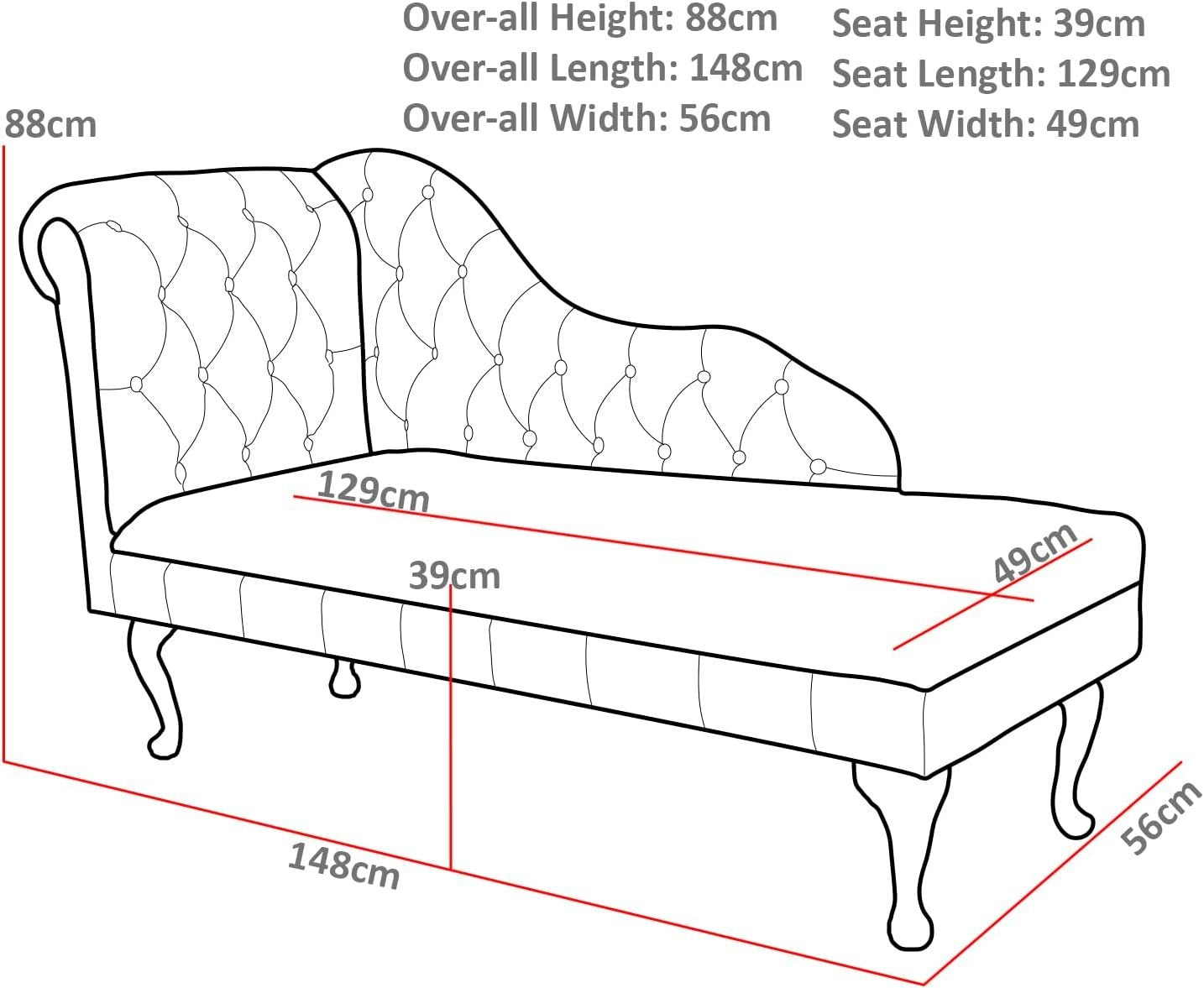 Velvet Tufted Chaise Lounge Sofa Right Hand – Handmade Durable Comfort Grey