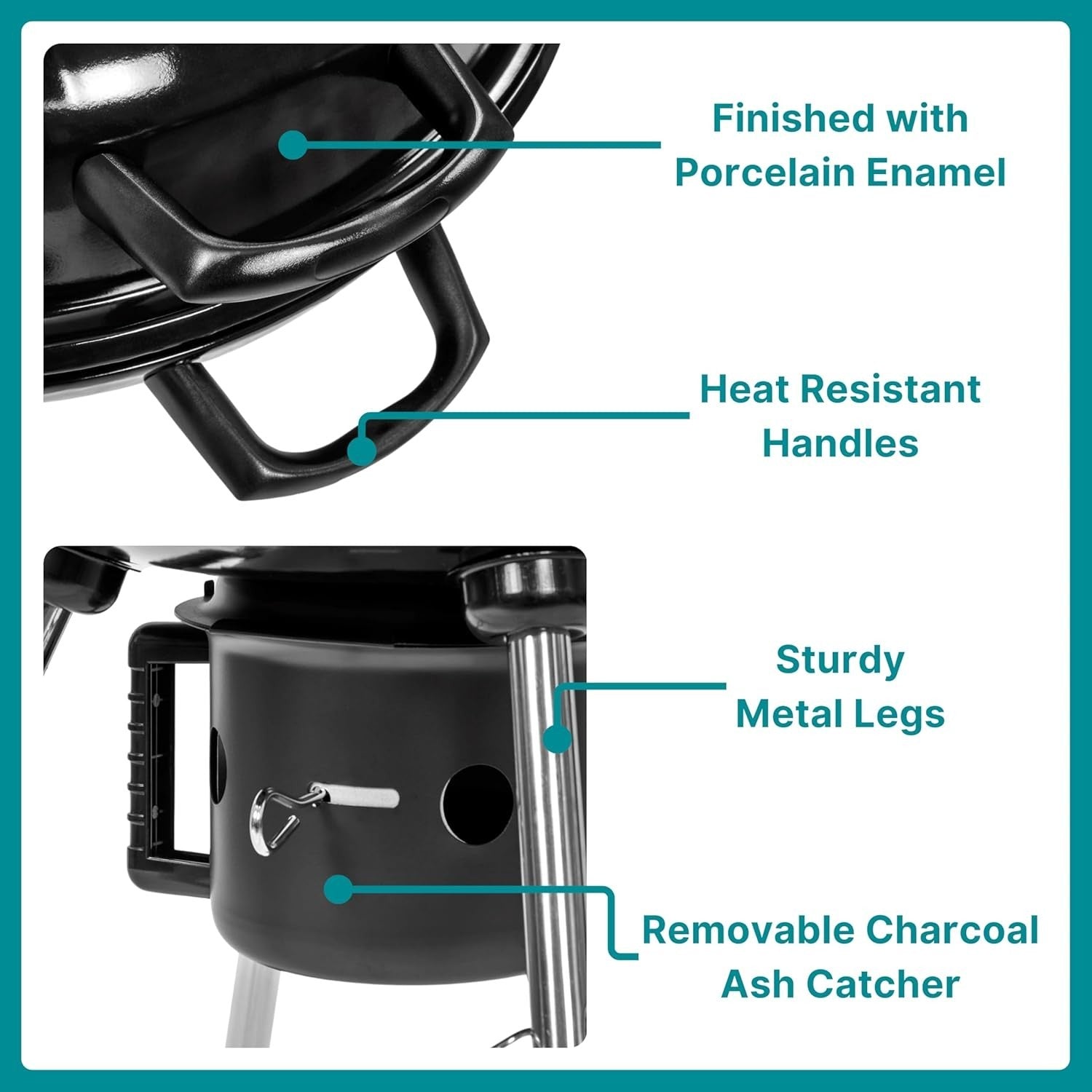 Portable Charcoal Kettle BBQ Grill with Wheels 57cm Smoker