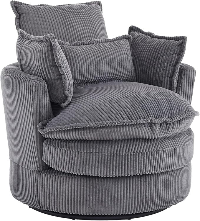 Grey Swivel Barrel Accent Chair 360° Rotating Cuddle Tub Sofa
