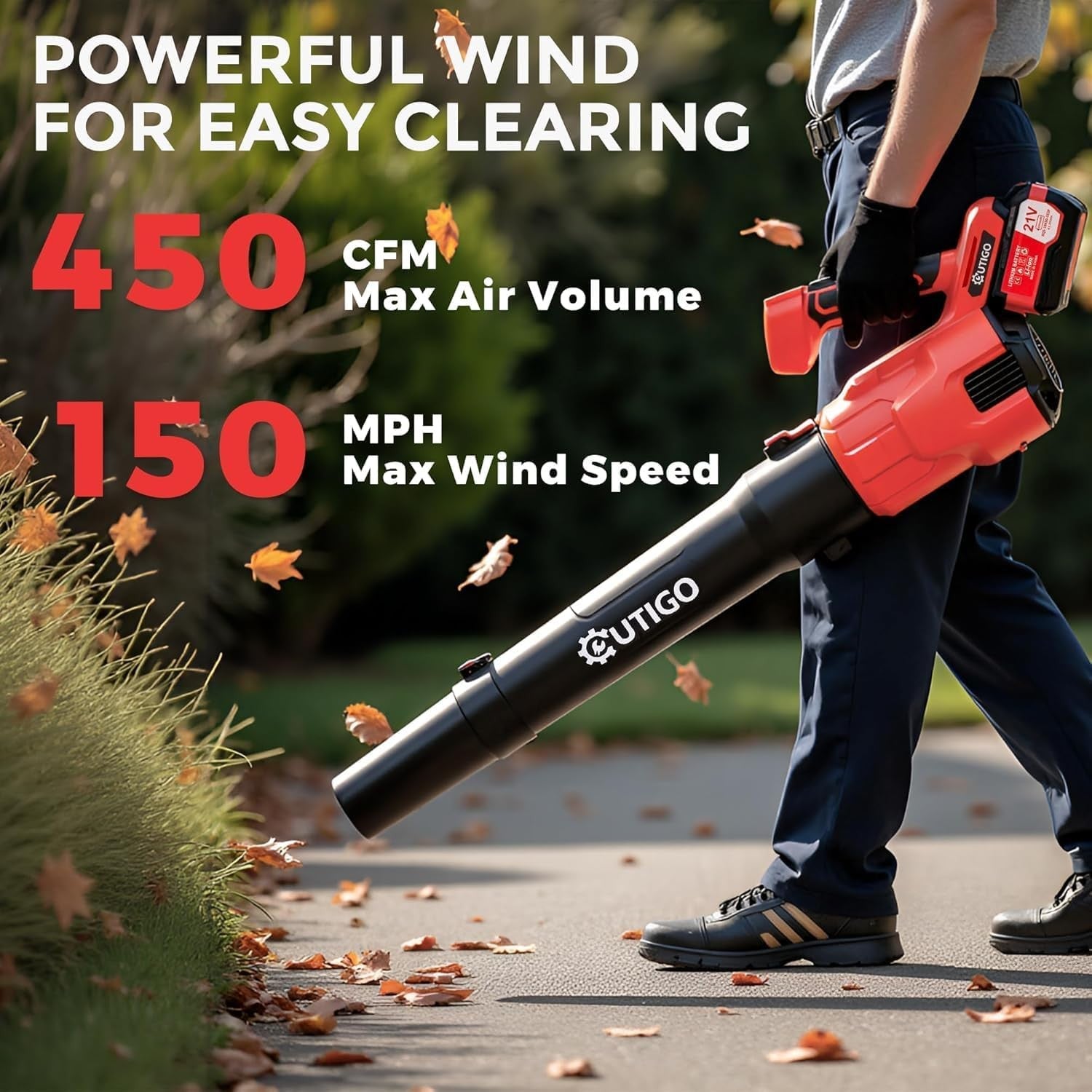 Cordless Leaf Blower 21V Dual Battery 4.5Ah Lightweight Handheld Garden Cleaner