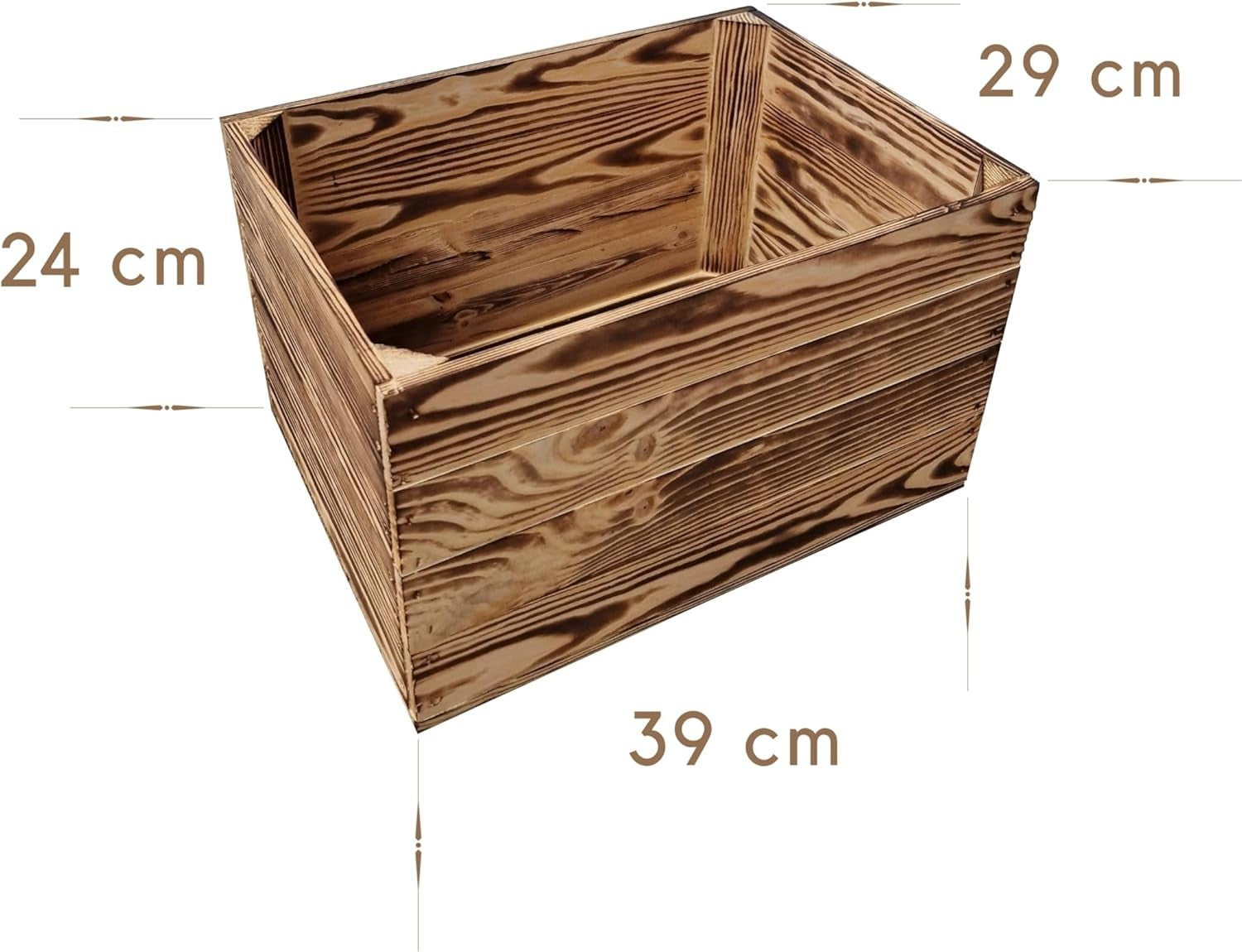 Brown Burnt Effect Wooden Crates 29x24x39cm – Handmade Set of 12