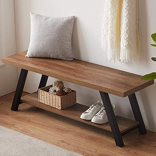 47" Wooden Metal Storage Bench Entryway Shoe Rack Hallway Accent Seat