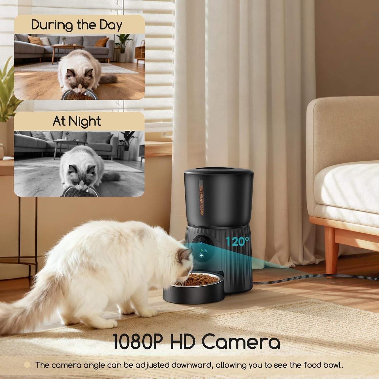 Automatic Cat Feeder Camera 1080P HD WiFi App Control 4L Food Dispenser