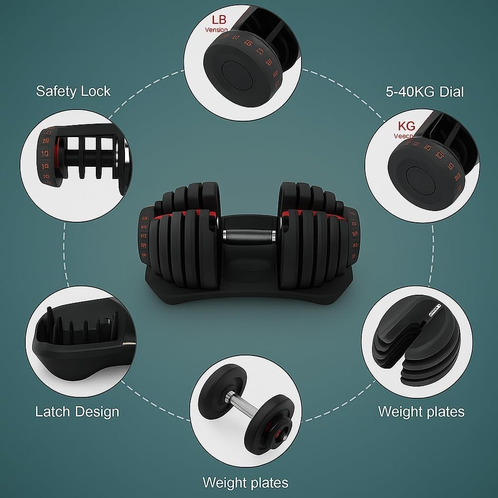 Quick Dial Adjustable Dumbbell 24kg or 40kg Smart Weight Home Gym