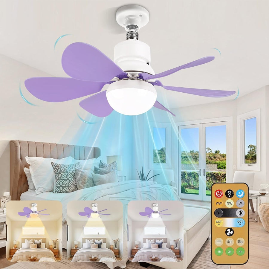 30W Ceiling Fan with Lights Dimmable 6 Blades 3 Colors 3 Speeds Purple