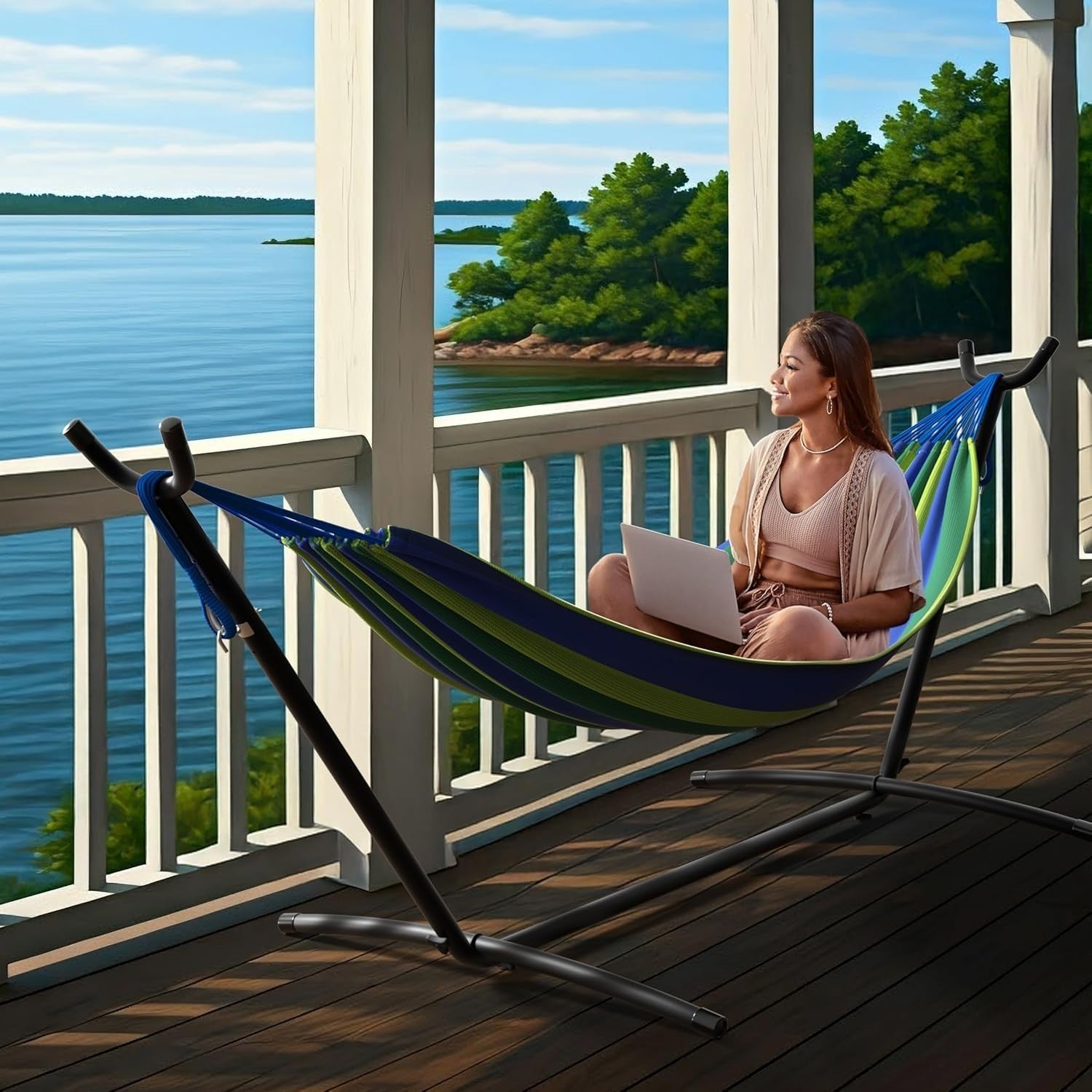 Blue Sorbus Double Hammock with Steel Stand | 2 Person 450lb Capacity | Portable