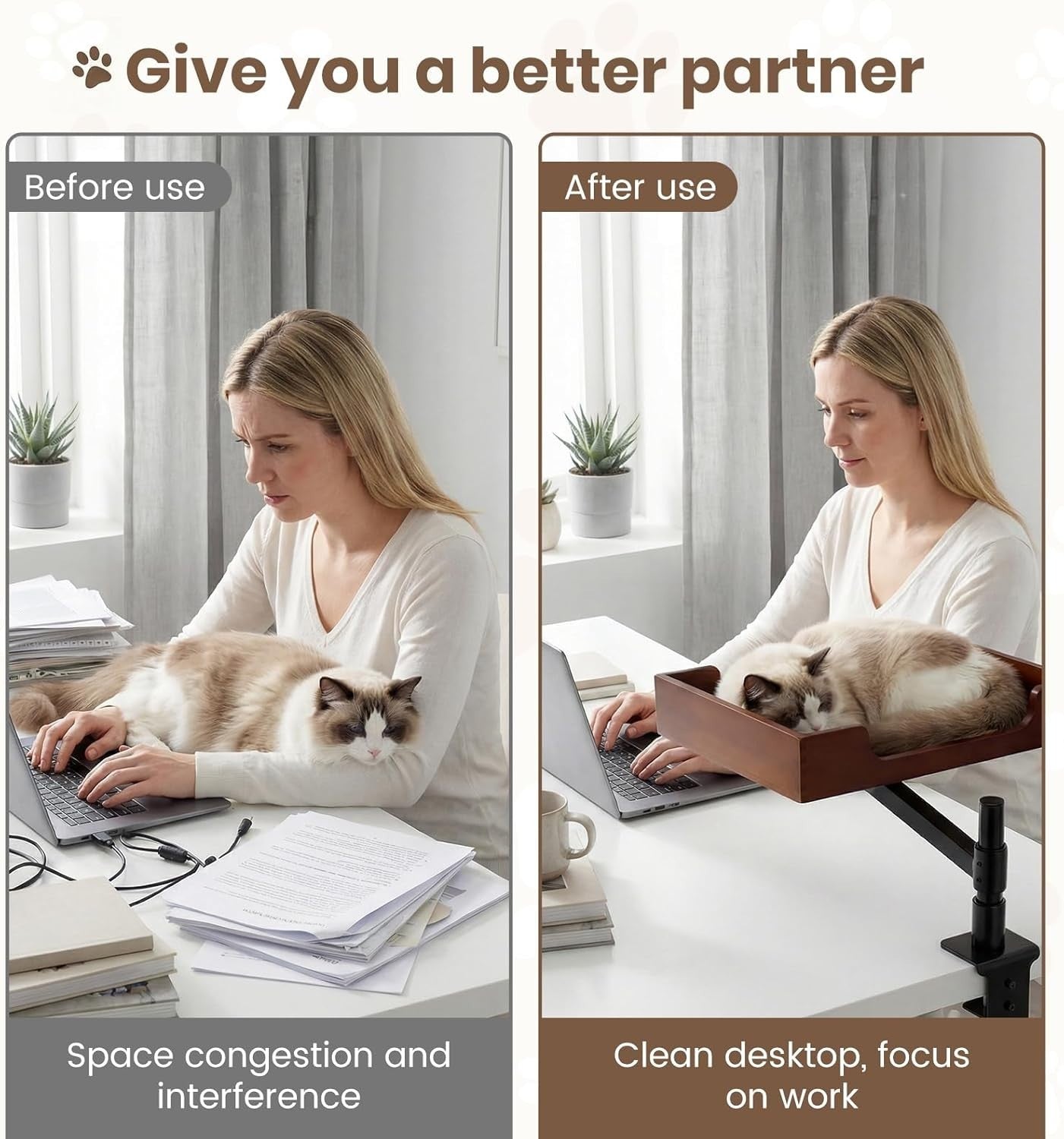 Bamboo Desk Cat Hammock Rotating Cat Bed Clamp On Desktop Perch