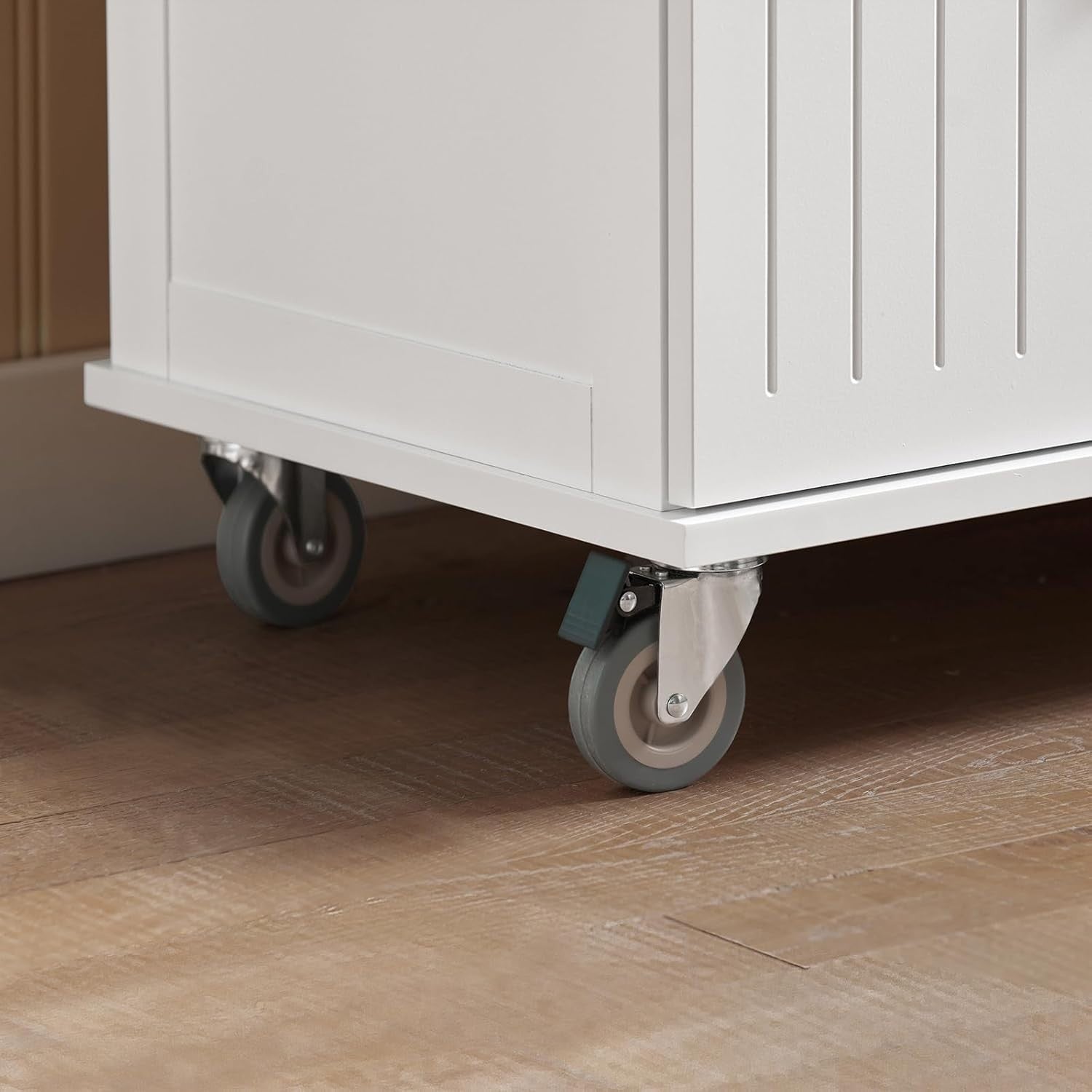 Rolling Kitchen Trolley Cart with Rubberwood Worktop, Drawer & Cabinet Storage