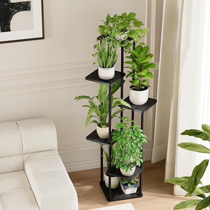 6 Tier Metal Wood Plant Stand Indoor Outdoor Tall Corner Flower Display Rack