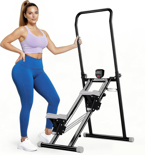 Foldable Stair Climber w/ LCD Monitor, 3-Level Resistance & Adjustable Handlebar
