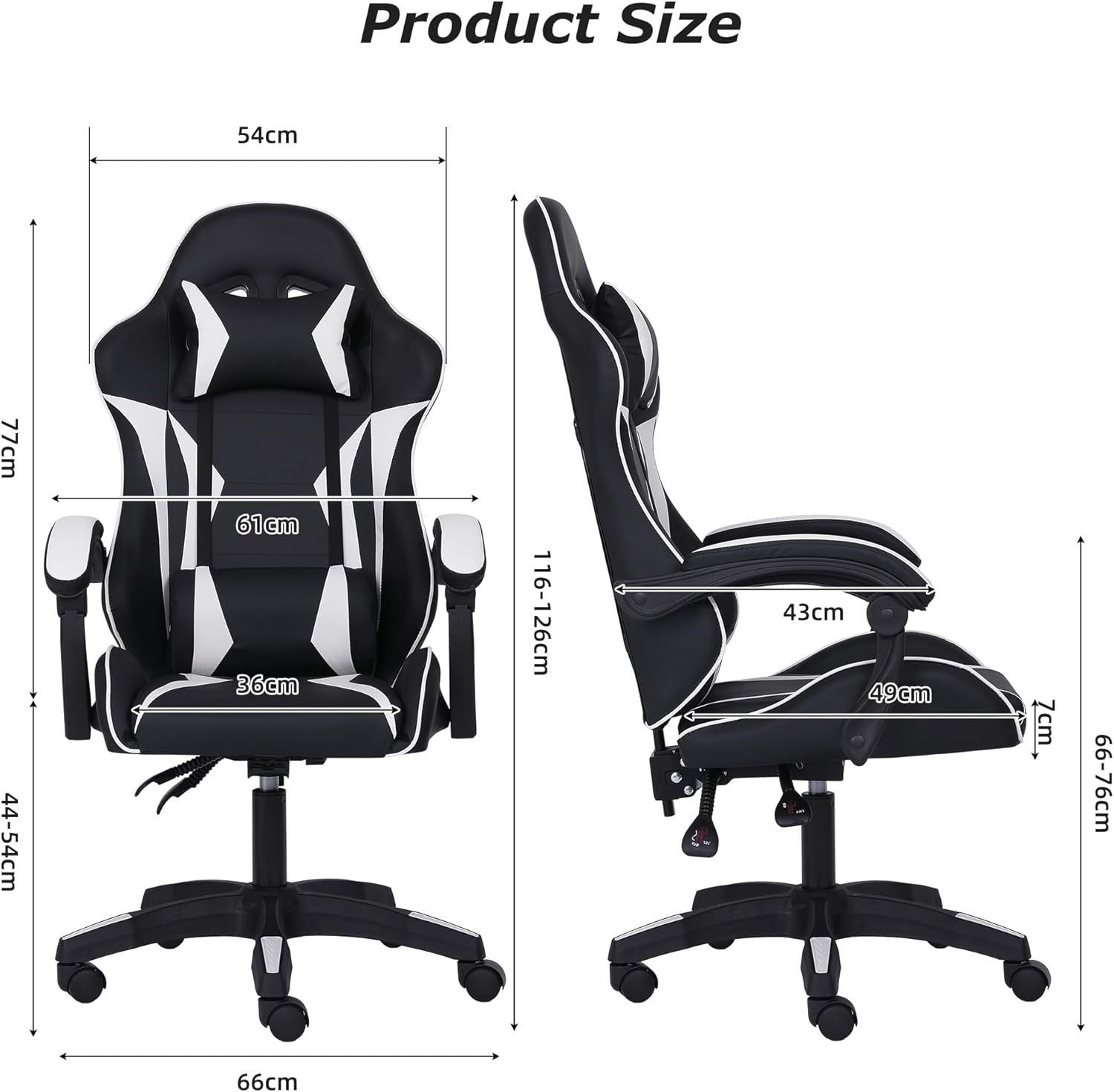 Ergonomic Gaming Chair w/ Lumbar Support Headrest Swivel White