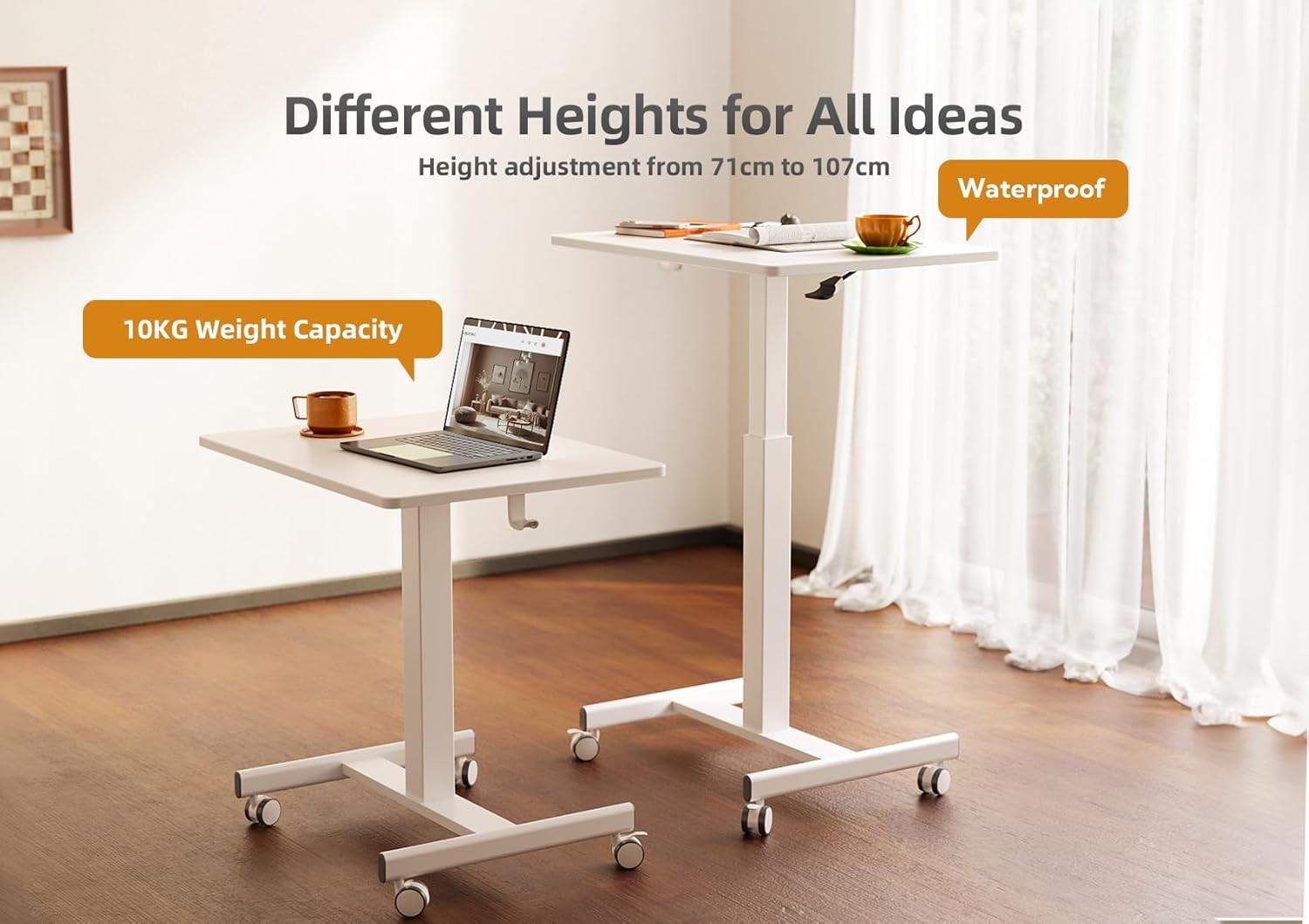 Mobile Standing Desk Height Adjustable Rolling Laptop Table Home Office 65x48cm