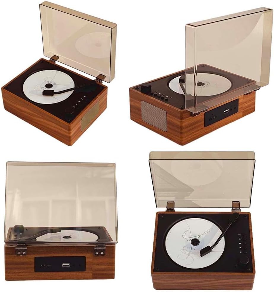 Vintage Bluetooth CD Player Speaker Remote USB AUX Rechargeable Brown